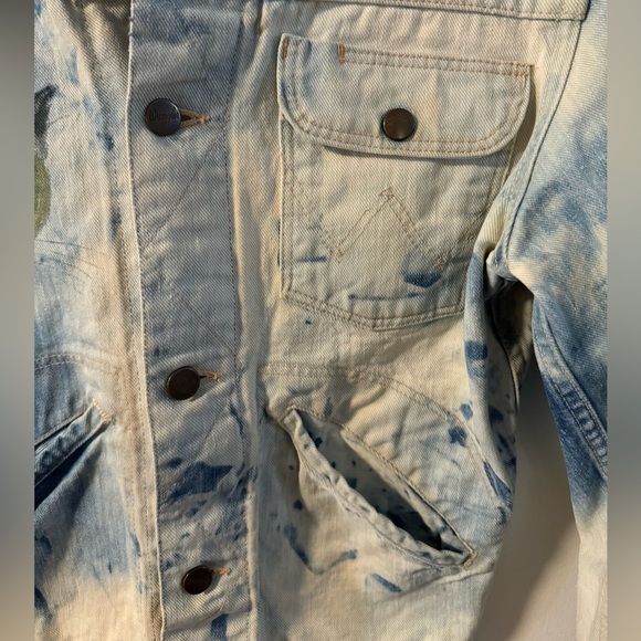 VTG 50s WRANGLER BLUE BELL DENIM SANFORIZED JACKET 34 Tie Dyed Hand Painted Cat - Picture 5 of 15